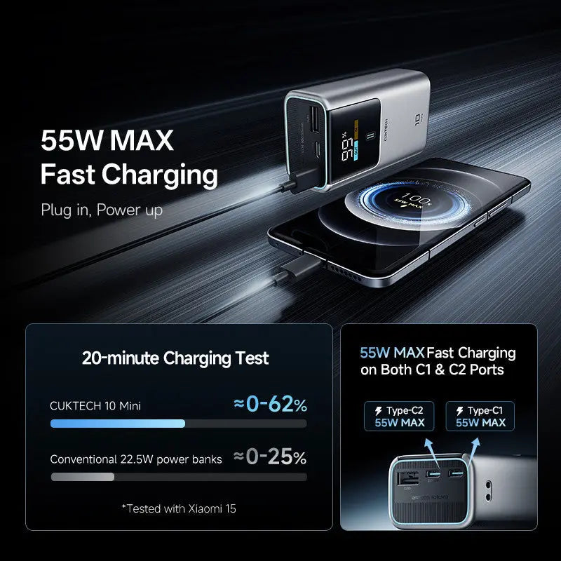 [CCC Power Bank] CUKTECH 10 Mini Power Bank 55W Fast Charging 10000mAh Powerbank Portable Charger Tech House Singapore