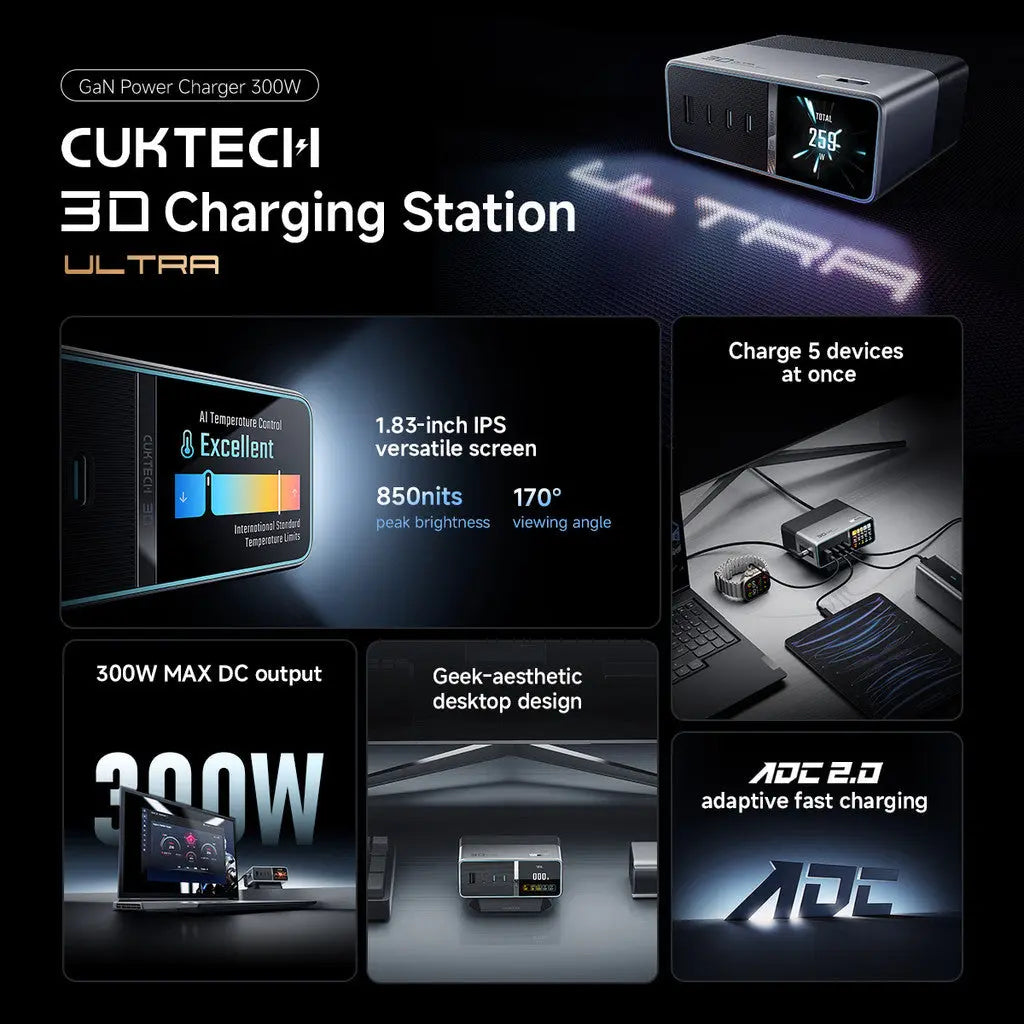 CUKTECH 30 Charging Station Ultra Multi-Port 300W Max Fast Charging for Gaming Laptop Tablet Phone Tech House Singapore