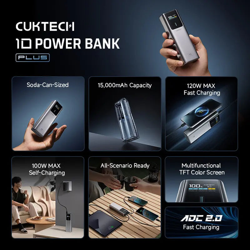 [CCC Power Bank] CUKTECH 10 Plus Power Bank 120W Fast Charging 15000mAh Powerbank Portable Charger Tech House Singapore