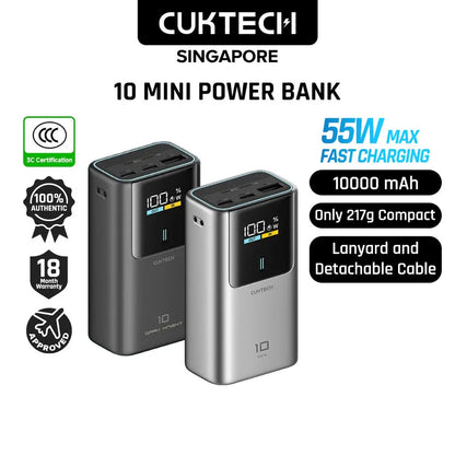 [CCC Power Bank] CUKTECH 10 Mini Power Bank 55W Fast Charging 10000mAh Powerbank Portable Charger Tech House Singapore