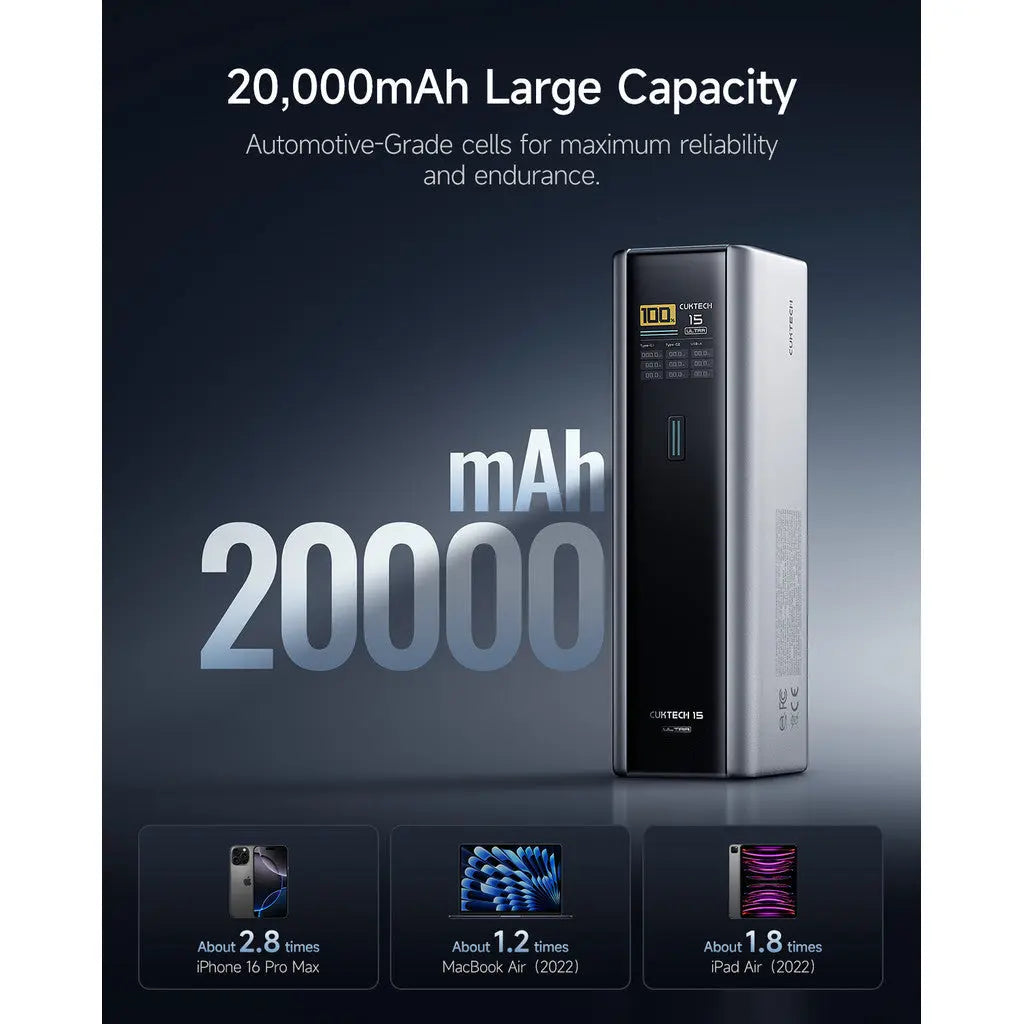 [CCC Power Bank] CUKTECH 15 Ultra Power Bank 210W Fast Charging 20000mAh Powerbank Portable Charger Tech House Singapore