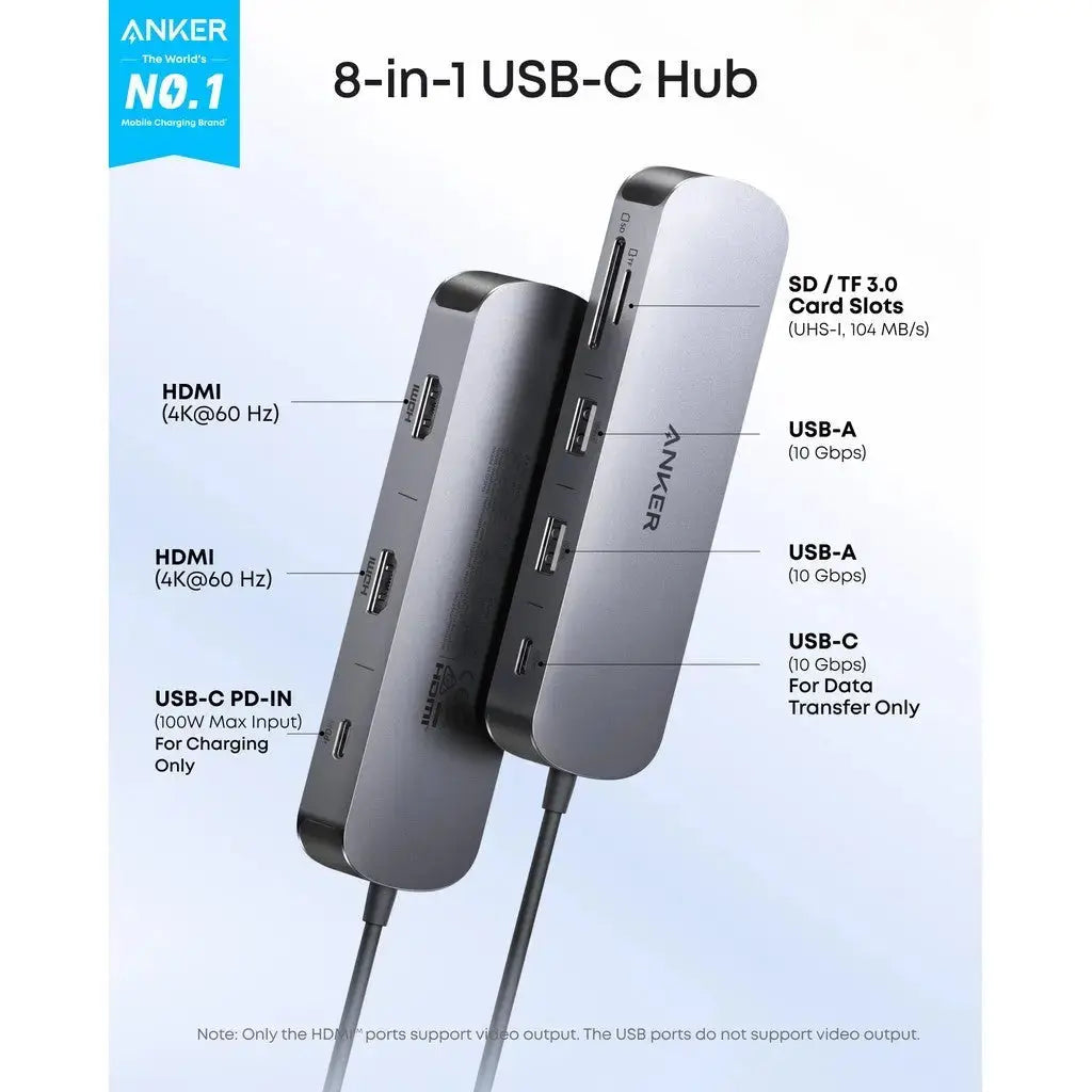 Anker Nano USB-C Hub, 8-in-1 Dual Display, 4K 60Hz 85W Power Delivery A210B Tech House Singapore