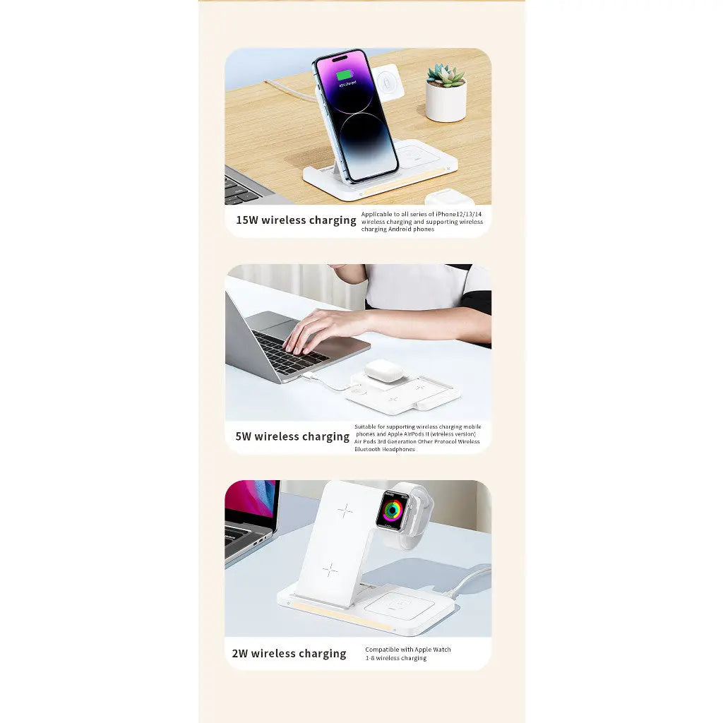 Recci 4 in 1 Wireless Charger Foldable Charger with Night Light RCW-31 Tech House Singapore
