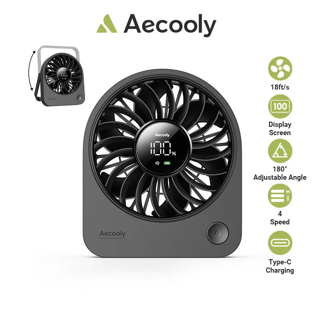 Aecooly Mini Portable Desk Fan USB Table Fan 4 Speeds Rechargeable 11H 180° Adjustable Battery Powered Tech House Singapore