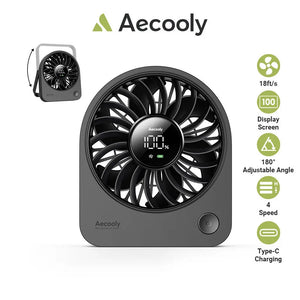 Aecooly Mini Portable Desk Fan USB Table Fan 4 Speeds Rechargeable 11H 180° Adjustable Battery Powered Tech House Singapore