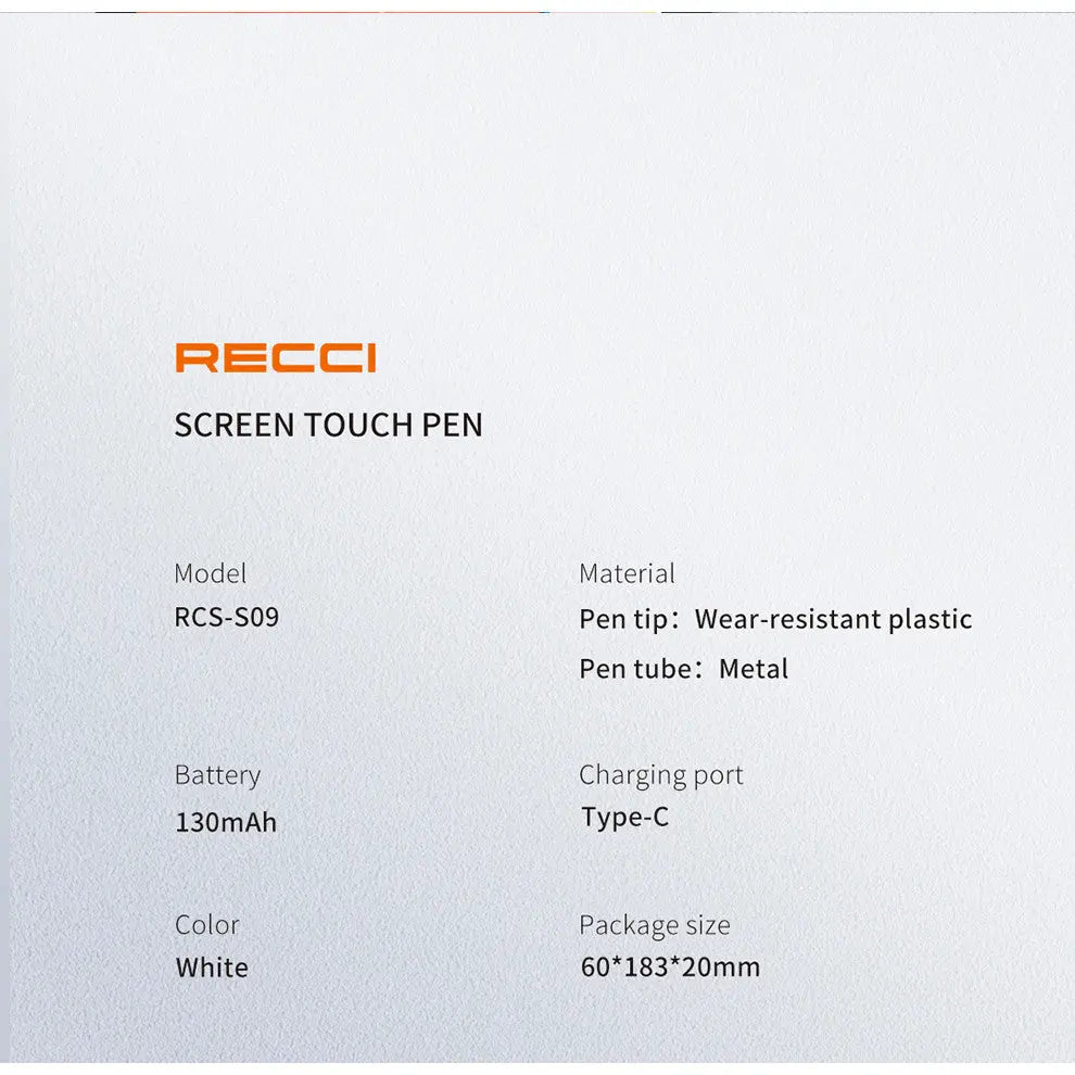 Recci Tablet Touch Pen Screen Touch Pen with Type-C Charging RCS-S09 Tech House Singapore
