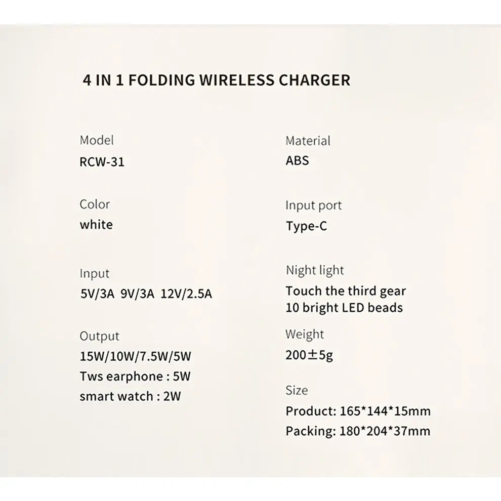 Recci 4 in 1 Wireless Charger Foldable Charger with Night Light RCW-31 Tech House Singapore