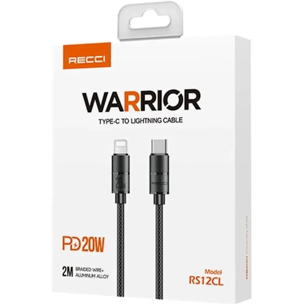 Recci Type-C to 8-Pin Cable 2M Fast Charging Cable Black RS12CL Tech House Singapore