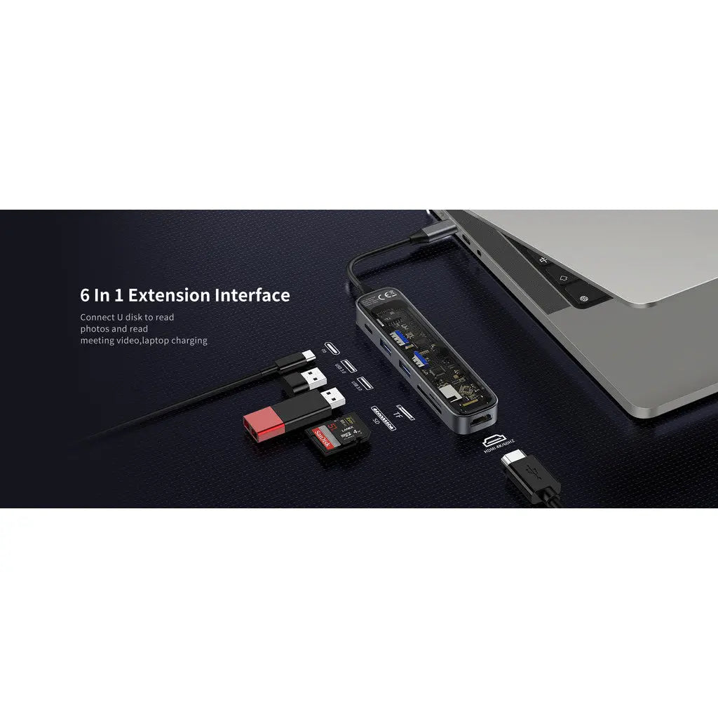 Recci 6 in 1 USB Hub PD 100W Fast Charging USB Hub RH21 Tech House Singapore