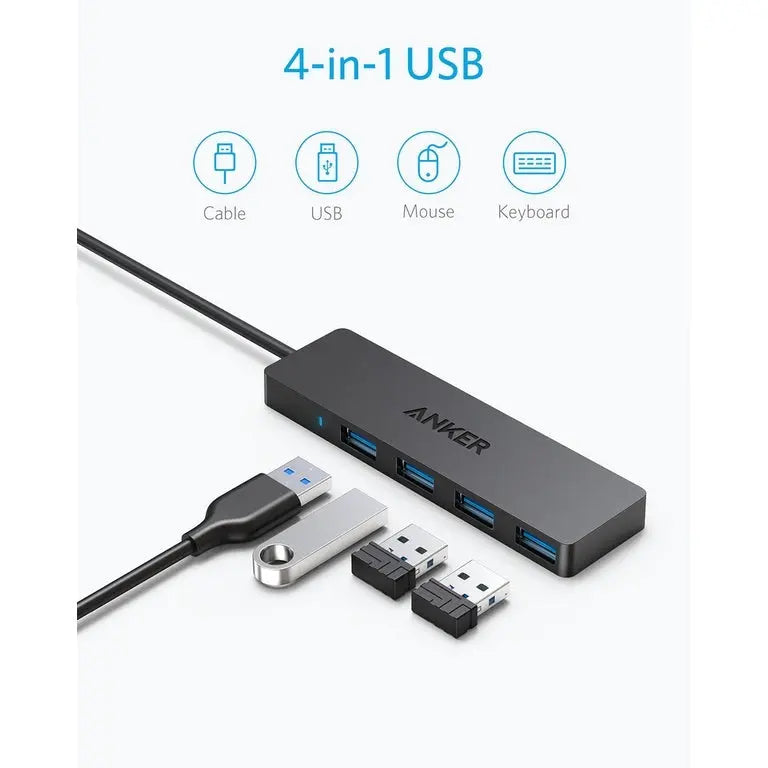 Ultra Slim 4-Port USB 3.0 Data Hub (0.75ft/2ft) Extended Cable A7516 - Anker Singapore