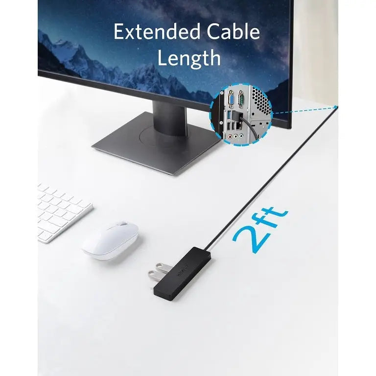 Ultra Slim 4-Port USB 3.0 Data Hub (0.75ft/2ft) Extended Cable A7516 - Anker Singapore