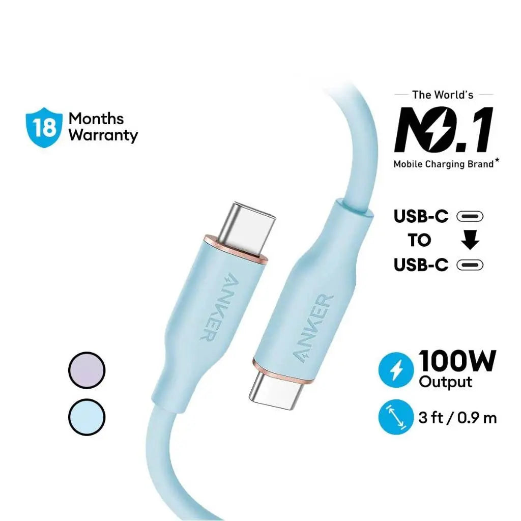 643(COLORS)PowerLine III Flow USB-C to USB-C SilicaGel Cable 3ft/0.9m 100W A8552 - Anker Singapore