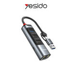 YESIDO 5 in 2 Functional USB Hub 100W PD USB-C Fast Charging Ethernet USB Hub HB21 Tech House Singapore