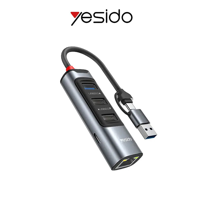 YESIDO 5 in 2 Functional USB Hub 100W PD USB-C Fast Charging Ethernet USB Hub HB21 Tech House Singapore