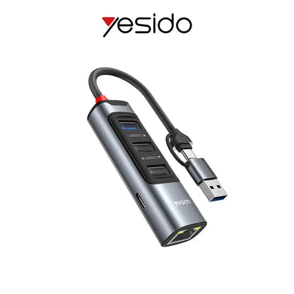 YESIDO 5 in 2 Functional USB Hub 100W PD USB-C Fast Charging Ethernet USB Hub HB21 Tech House Singapore