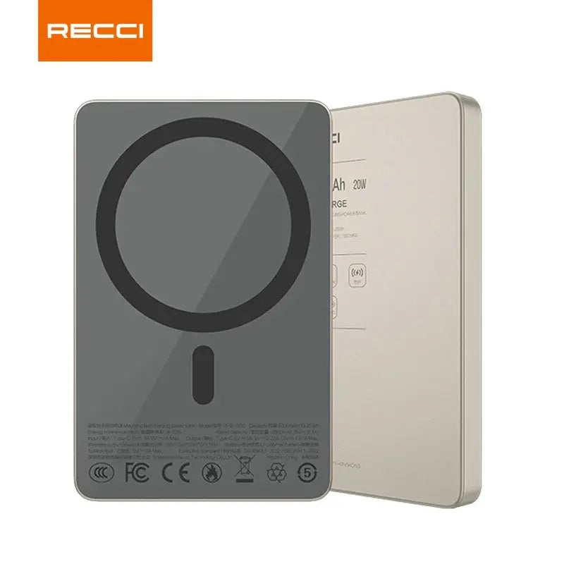 [CCC Power Bank] Recci 5000mAh Magnetic Power Bank PD 20W Fast Charging with Wireless Charging 3C Certified (RPB-W35) Tech House Singapore