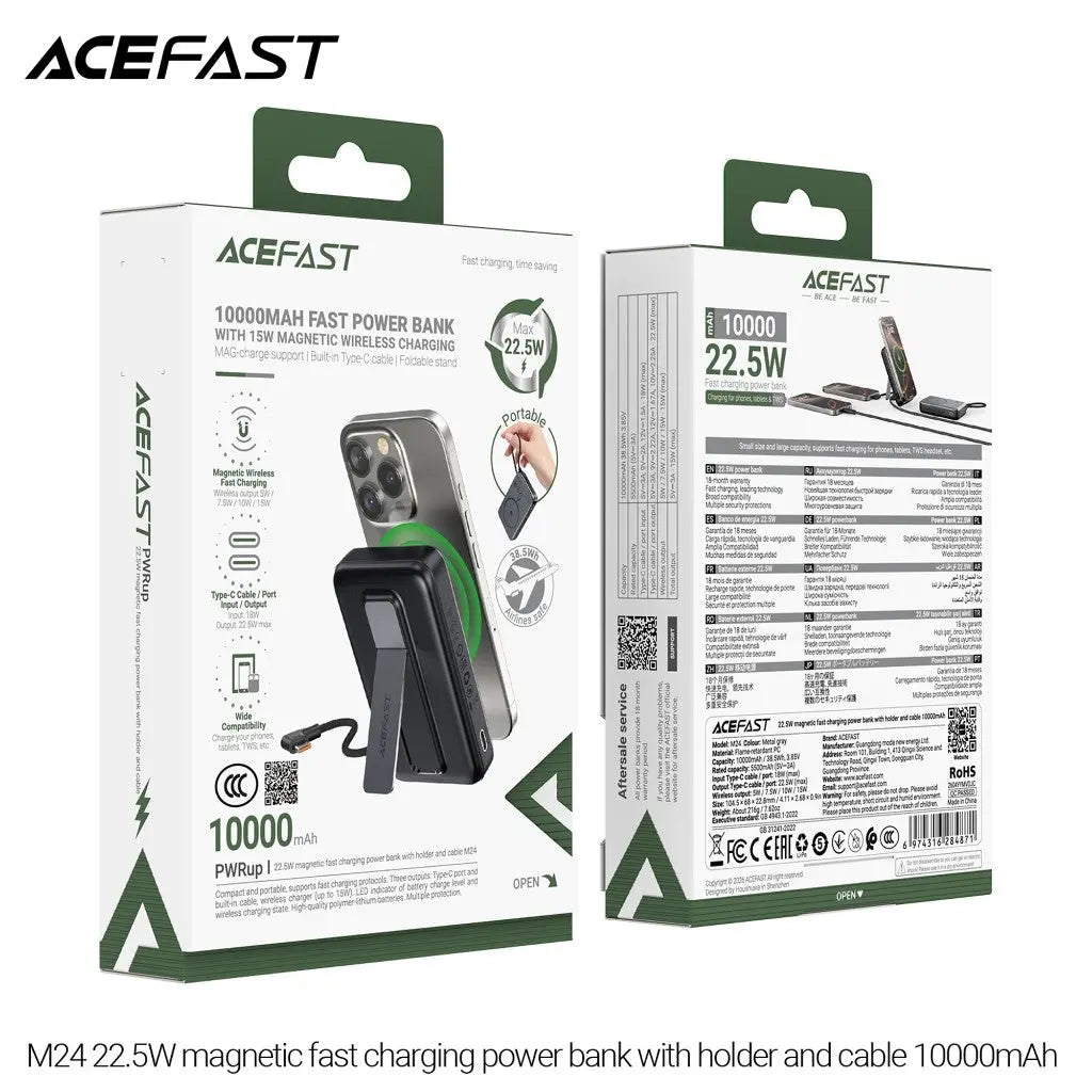 [CCC Power Bank] Acefast 10000mAh Magnetic Wireless Charge Power Bank 22.5W Fast Charging 3C Certified M24 Tech House Singapore