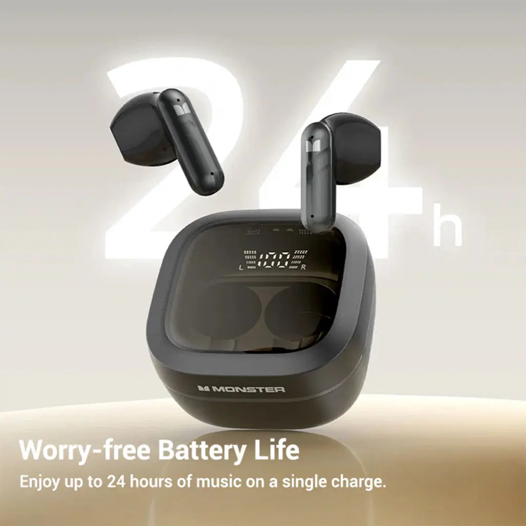 Monster TWS Black N-Lite 212 Wireless Bluetooth 5.3 Headphones 13mm Dynamic Bass Stereo Earbuds 137275 Tech House Singapore