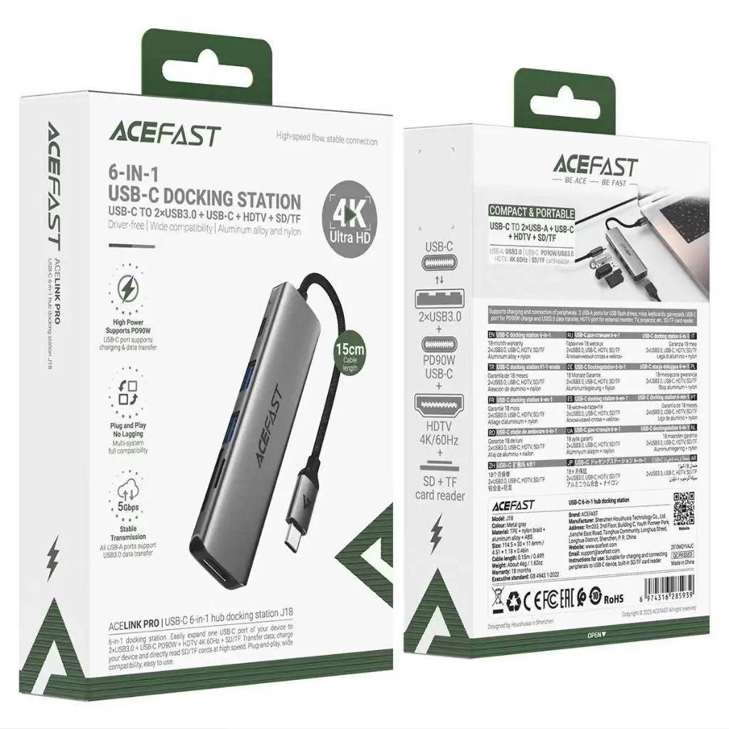 Acefast Hub USB C 6-in-1 TF HDMI J18 Tech House Singapore
