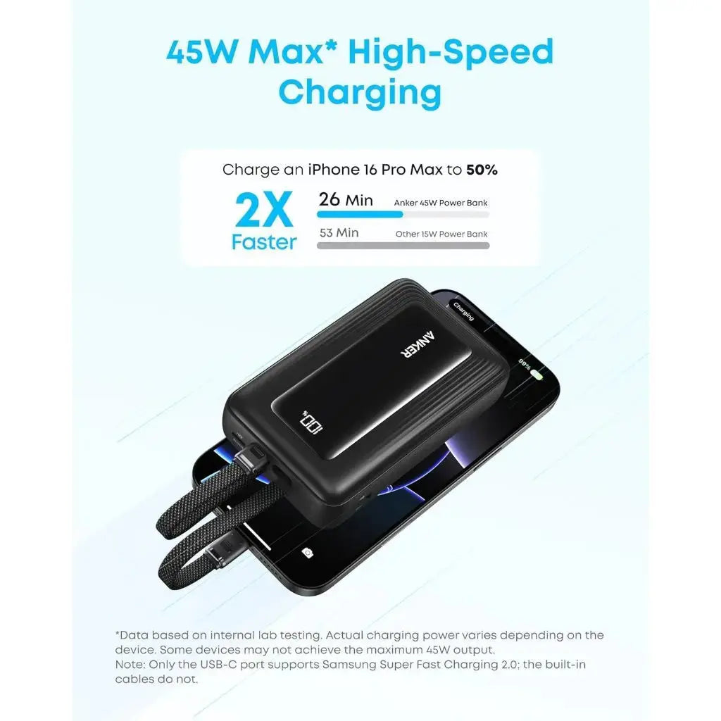 3C Power Bank Anker Zolo Powerbank CCC 20000mAh 45W Fast Charging Built-in Dual USB C Cable Portable Charger A110M --- Singapore