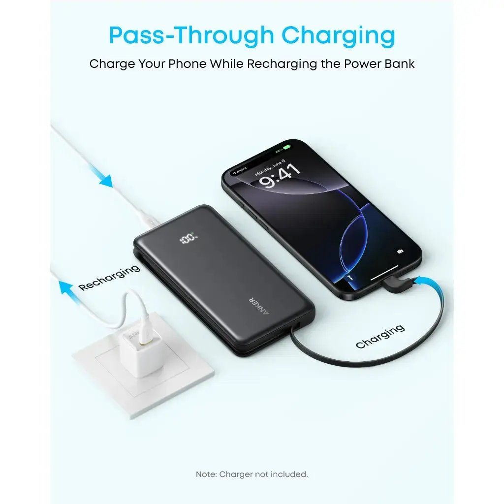 Anker Power Bank（12000mAh） + Charge base Anker Zolo Power Bank (10K, 22.5W, Built-In USB-C Cable) A110D