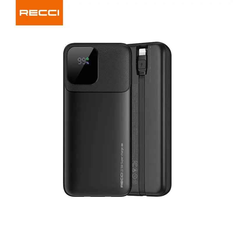 [CCC Power Bank] Recci 20000mAh Power Bank 22.5W Fast Charging Built-In USB C and Lightning Cable 3C Certified (RPB-P68) Tech House Singapore