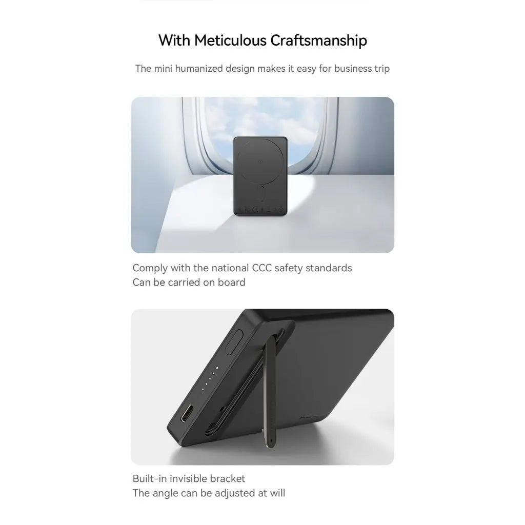 [CCC Power Bank] Recci 5000mAh Power Bank 15W Magnetic Charging with 20W USB-C Built-In Cable 3C Certified (RPB-W37) Tech House Singapore