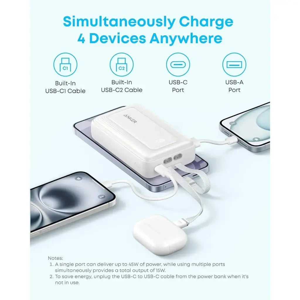 3C Power Bank Anker Zolo Powerbank CCC 20000mAh 45W Fast Charging Built-in Dual USB C Cable Portable Charger A110M --- Singapore