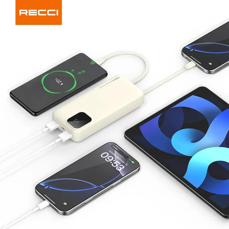[CCC Power Bank] Recci 20000mAh Power Bank 22.5W Fast Charging Built-In USB C and Lightning Cable 3C Certified (RPB-P68) Tech House Singapore
