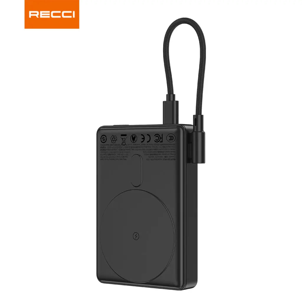 [CCC Power Bank] Recci 5000mAh Power Bank 15W Magnetic Charging with 20W USB-C Built-In Cable 3C Certified (RPB-W37) Tech House Singapore