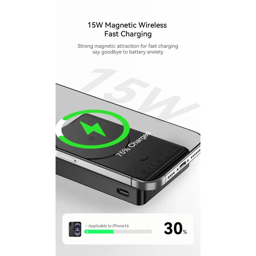 [CCC Power Bank] Recci 5000mAh Power Bank 15W Magnetic Charging with 20W USB-C Built-In Cable 3C Certified (RPB-W37) Tech House Singapore