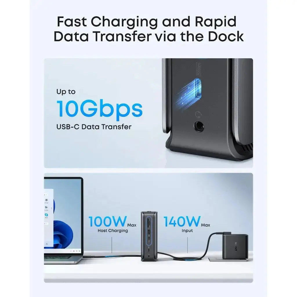 Anker Nano 13-in-1 Docking Station, 4K Triple Display, 100W Fast Charger with Built-In Detachable Hub A83C3 Tech House Singapore