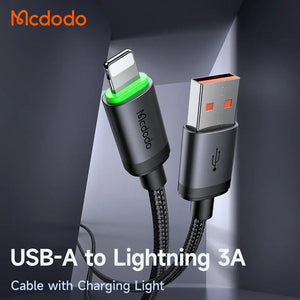 Mcdodo USB-A to Lightning Cable Fast Charging Braided Nylon 1m Cable with Charging Light CA-2030 Tech House Singapore