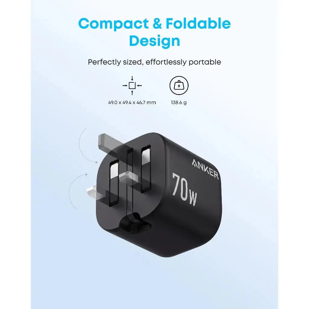 Anker Zolo Charger 70W Fast Charging 4-Port GaN USB C Compact Foldable Charger A121C Tech House Singapore