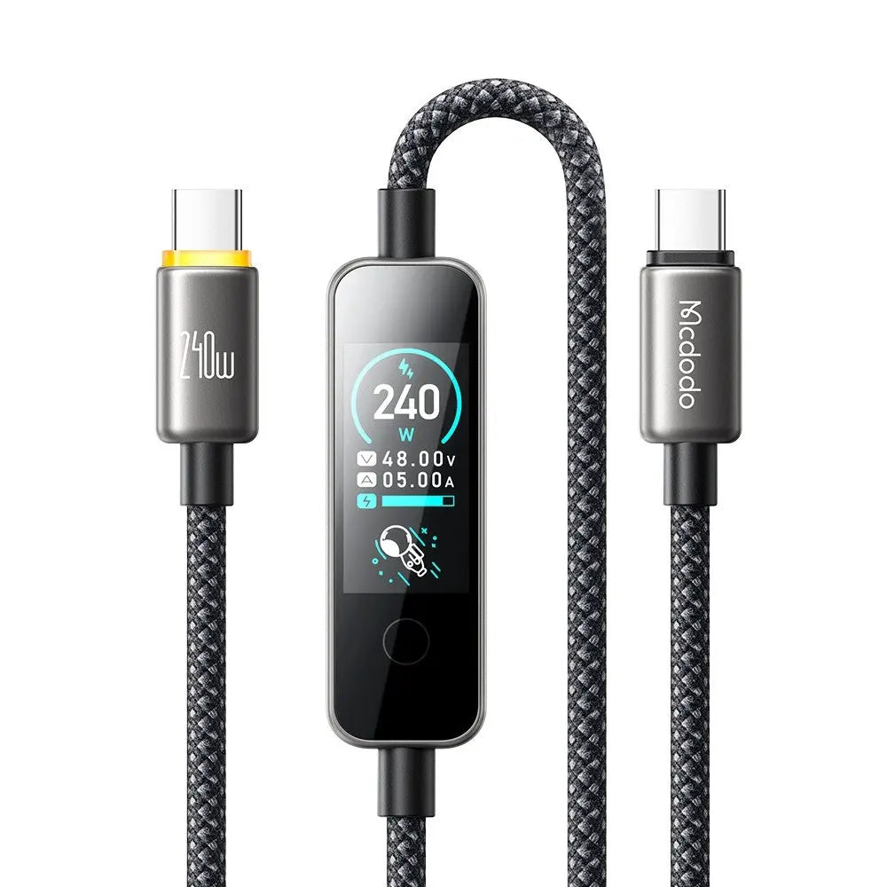 Mcdodo USB-C to USB-C Cable 240W Fast Charging Braided Nylon 1.2m Cable with TFT Screen Display CA-8750 Tech House Singapore