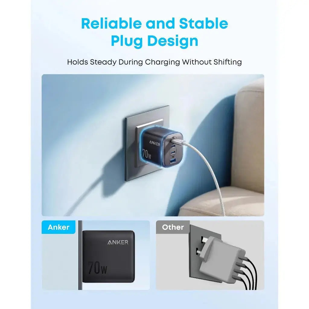 Anker Zolo Charger 70W Fast Charging 4-Port GaN USB C Compact Foldable Charger A121C Tech House Singapore