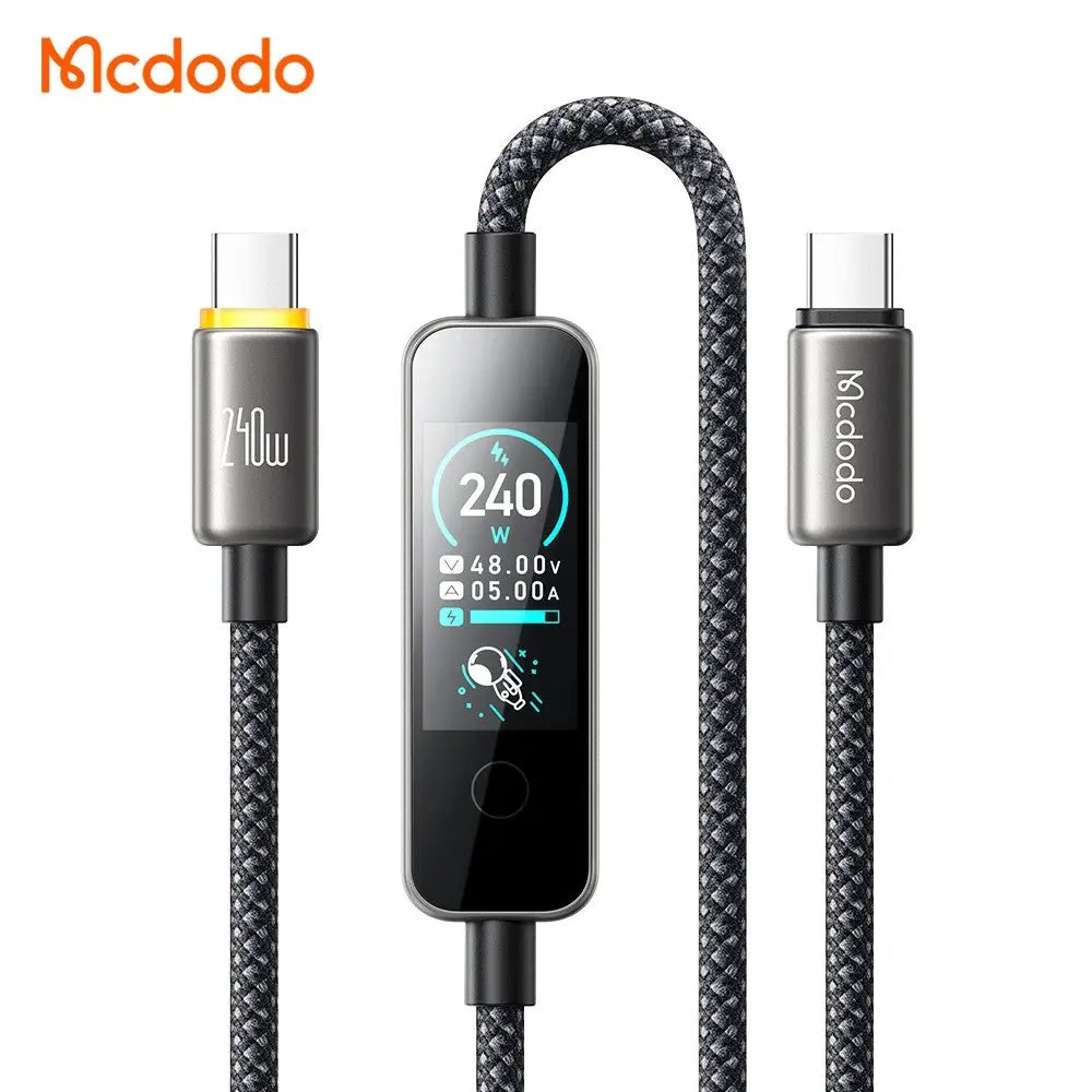 Mcdodo USB-C to USB-C Cable 240W Fast Charging Braided Nylon 1.2m Cable with TFT Screen Display CA-8750 Tech House Singapore