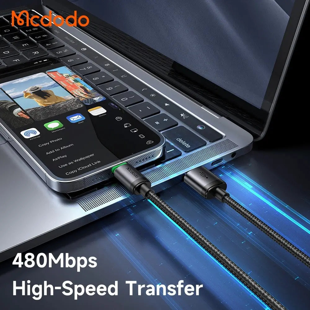 Mcdodo USB-A to Lightning Cable Fast Charging Braided Nylon 1m Cable with Charging Light CA-2030 Tech House Singapore