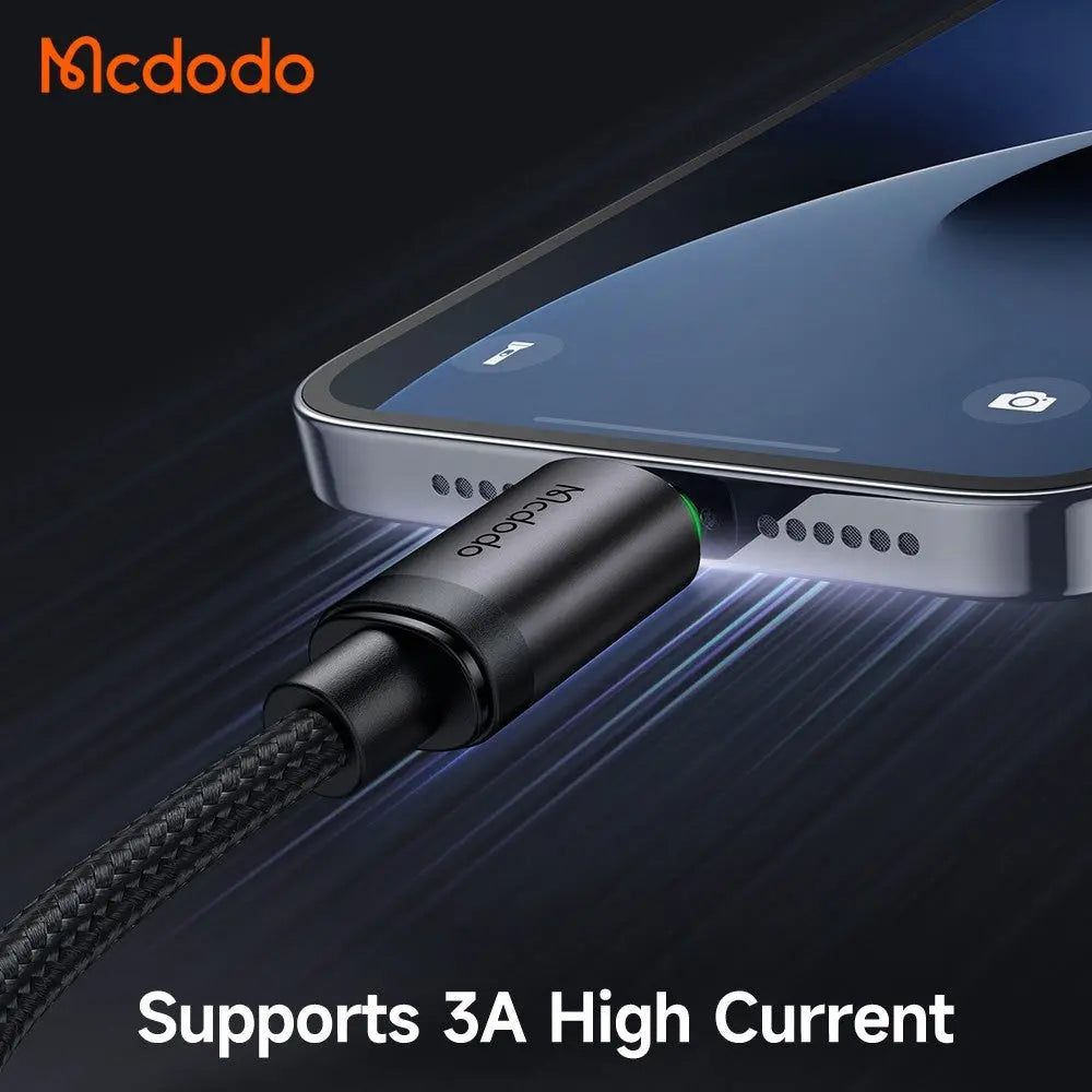 Mcdodo USB-A to Lightning Cable Fast Charging Braided Nylon 1m Cable with Charging Light CA-2030 Tech House Singapore
