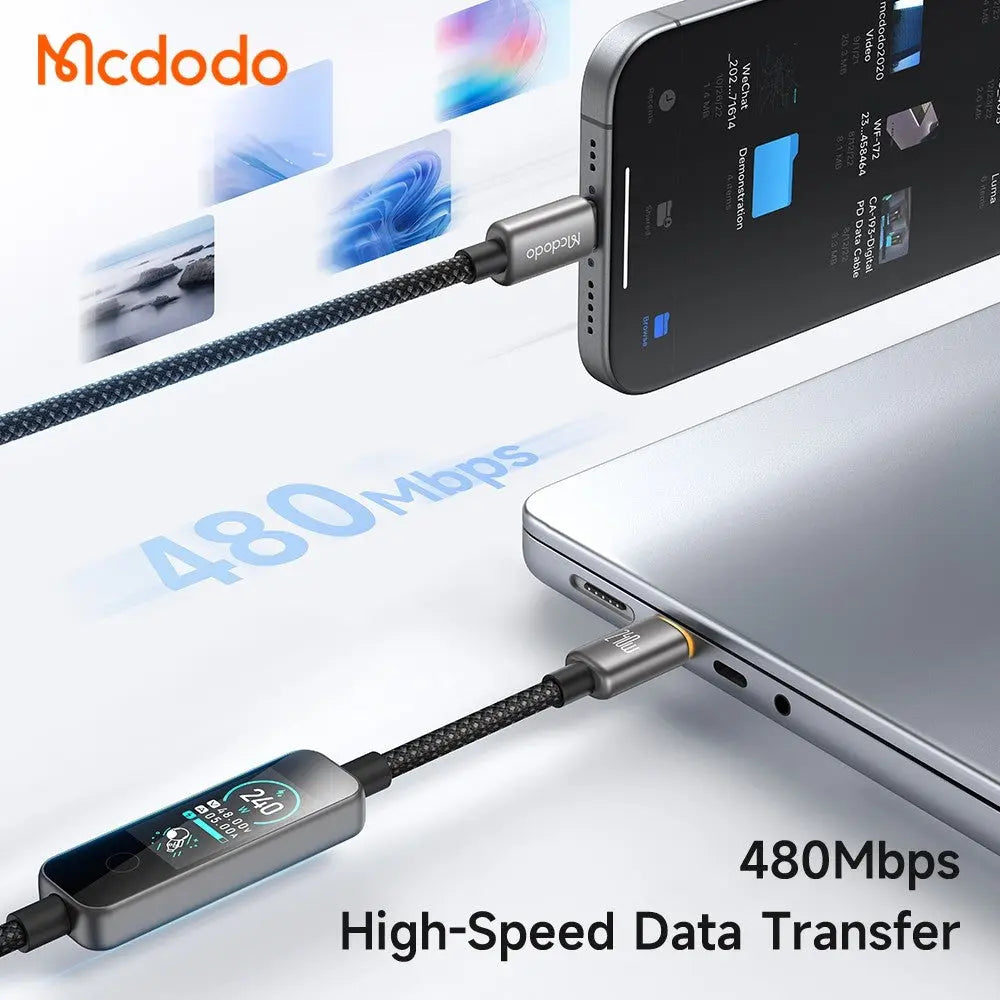 Mcdodo USB-C to USB-C Cable 240W Fast Charging Braided Nylon 1.2m Cable with TFT Screen Display CA-8750 Tech House Singapore