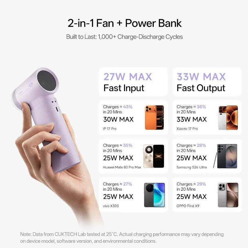 CUKTECH CP Turbo Fan Plus 2-in-1 Detachable Handheld Fan and 10000mAh Power Bank 33W Fast Charging Mini Cooling Fan BF02 Tech House Singapore