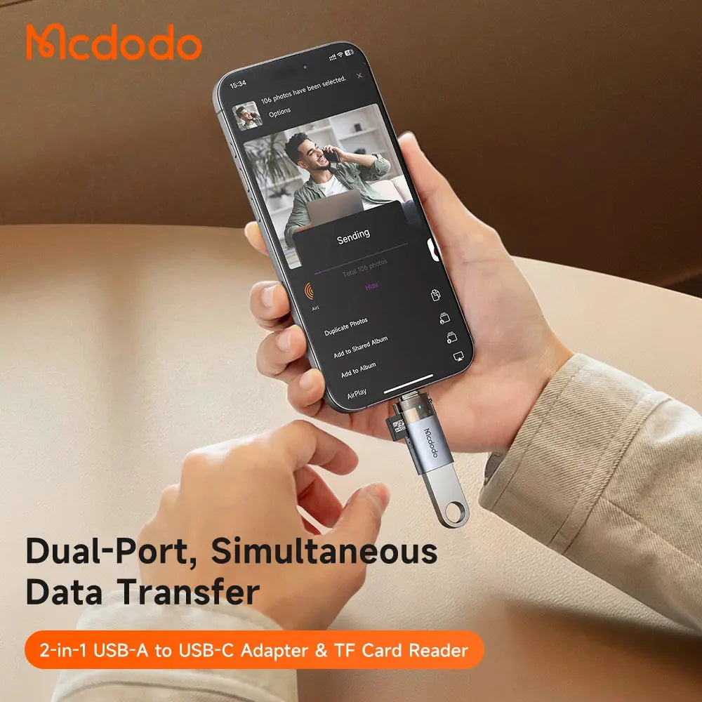 Mcdodo 2-in-1 USB-A to Lightning Transfer Adapter Built-in TF Card Reader with Lanyard OT-7850 Tech House Singapore