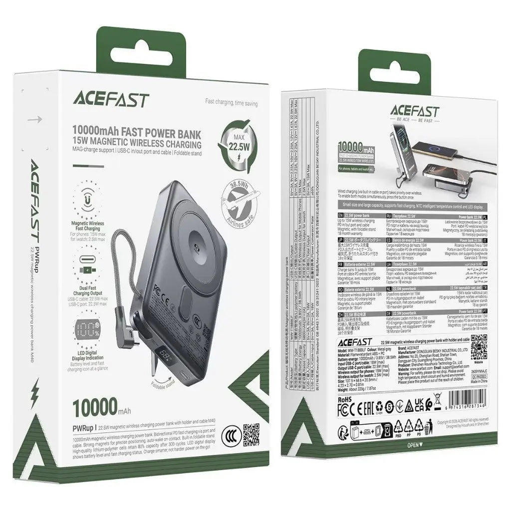 Acefast M40 10000mAh Magnetic Wireless Power Bank 22.5W Fast Charging [CCC Certified] Tech House Singapore