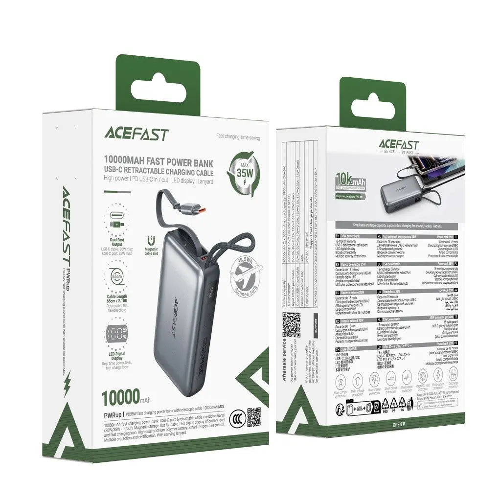 Acefast M32 Power Bank 10000mAh PD 35W Built-In Retractable USB C Cable [CCC Certified] Tech House Singapore