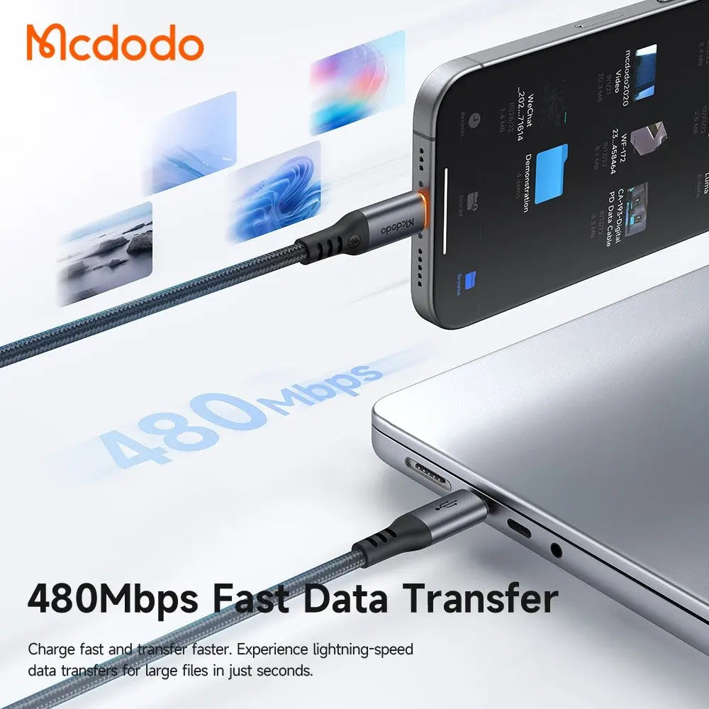 Mcdodo USB-C to USB- C Cable 100W Fast Charging Braided Nylon 1.2m Cable with Smart Auto Power Off CA-2040 Tech House Singapore