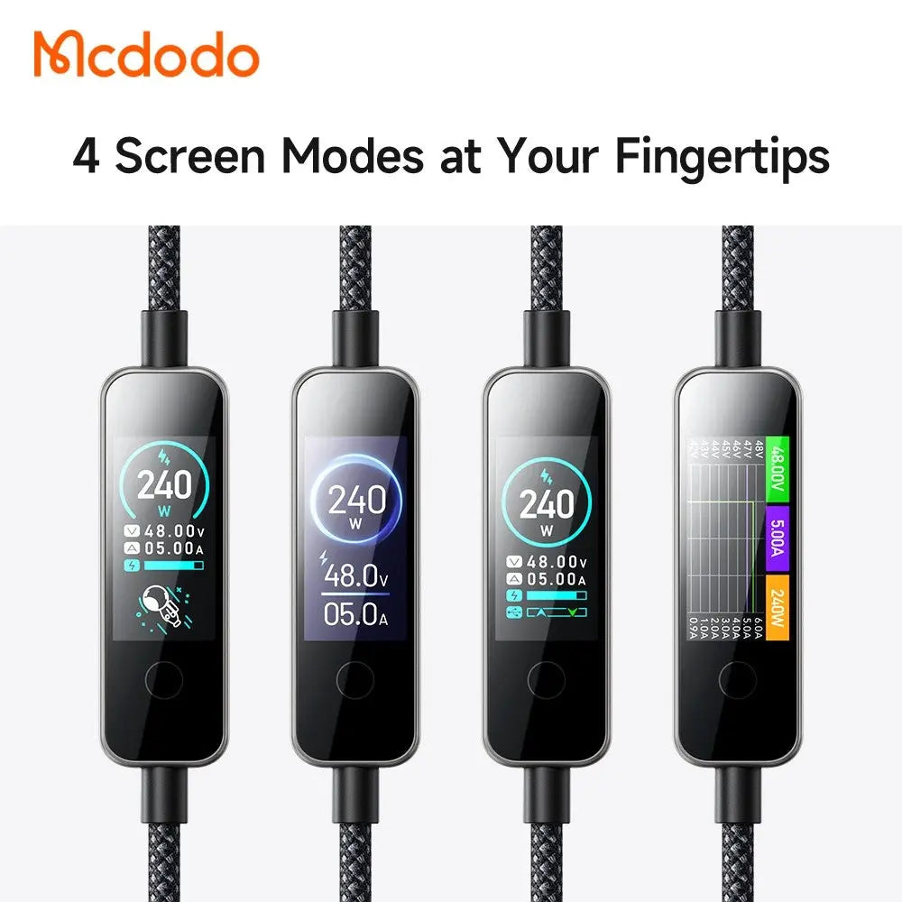 Mcdodo USB-C to USB-C Cable 240W Fast Charging Braided Nylon 1.2m Cable with TFT Screen Display CA-8750 Tech House Singapore