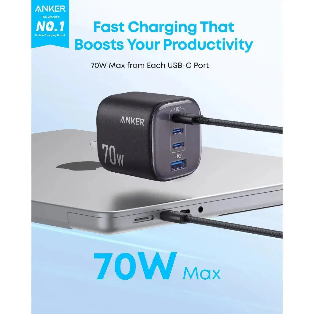 Anker Zolo Charger 70W Fast Charging 4-Port GaN USB C Compact Foldable Charger A121C Tech House Singapore