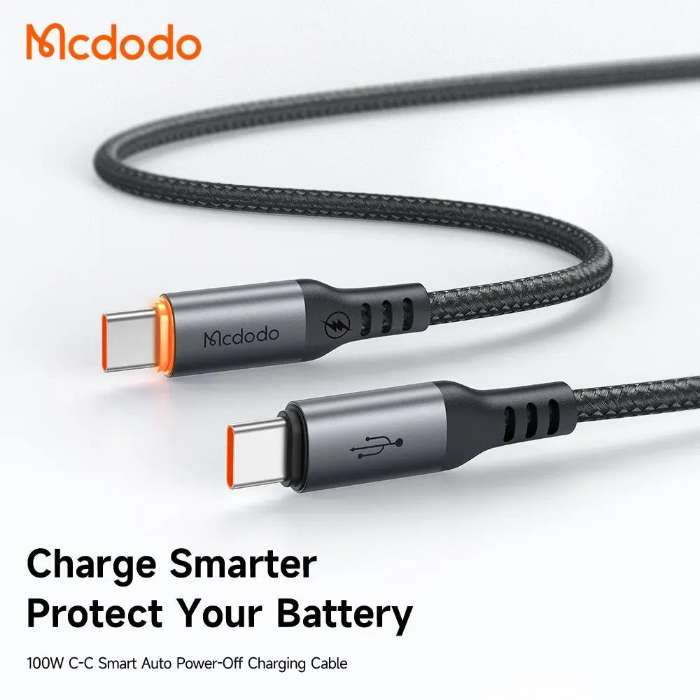 Mcdodo USB-C to USB- C Cable 100W Fast Charging Braided Nylon 1.2m Cable with Smart Auto Power Off CA-2040 Tech House Singapore