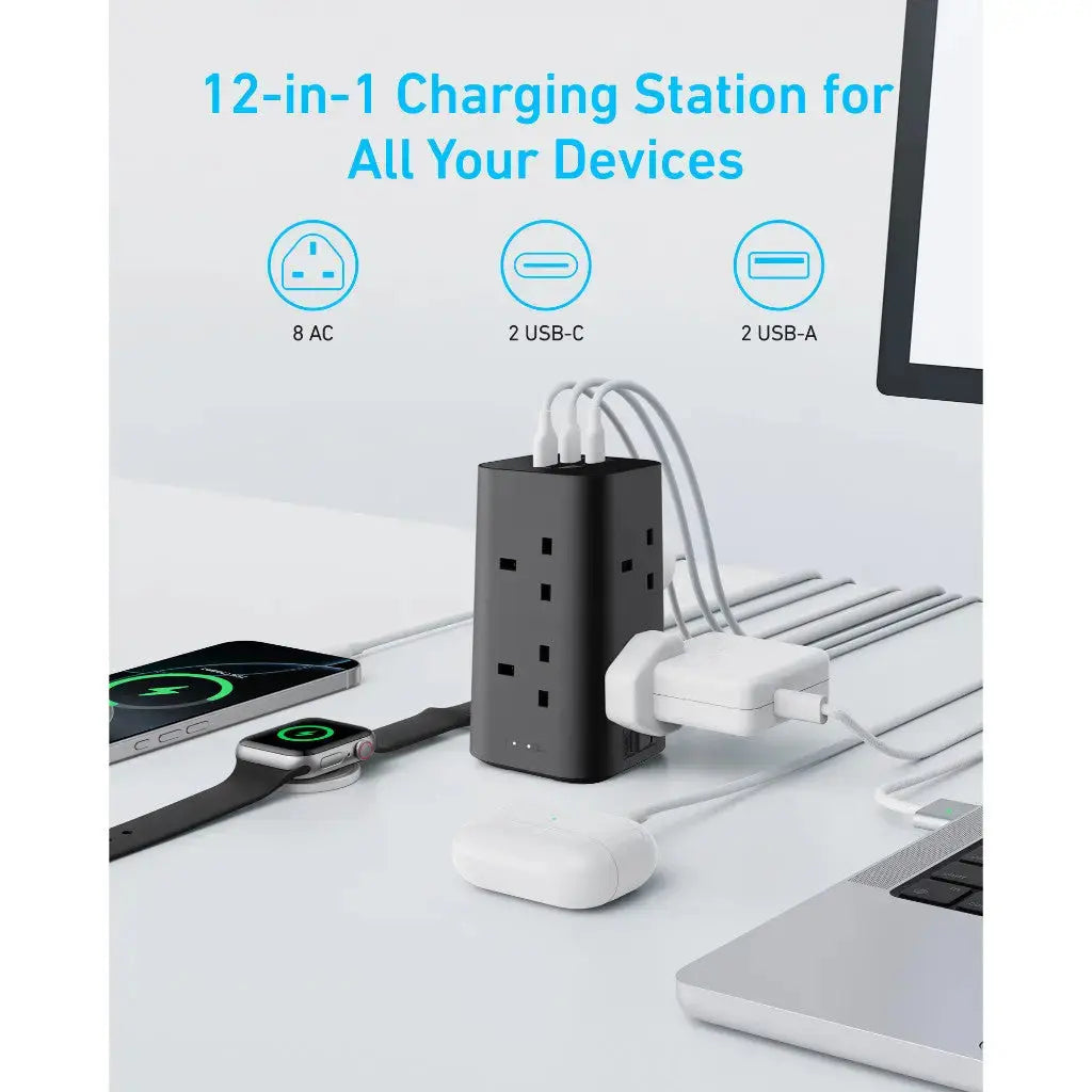 Anker Tower Extension Cord 12-in-1 Power Strip 20W Extension Plug A9185 Tech House Singapore