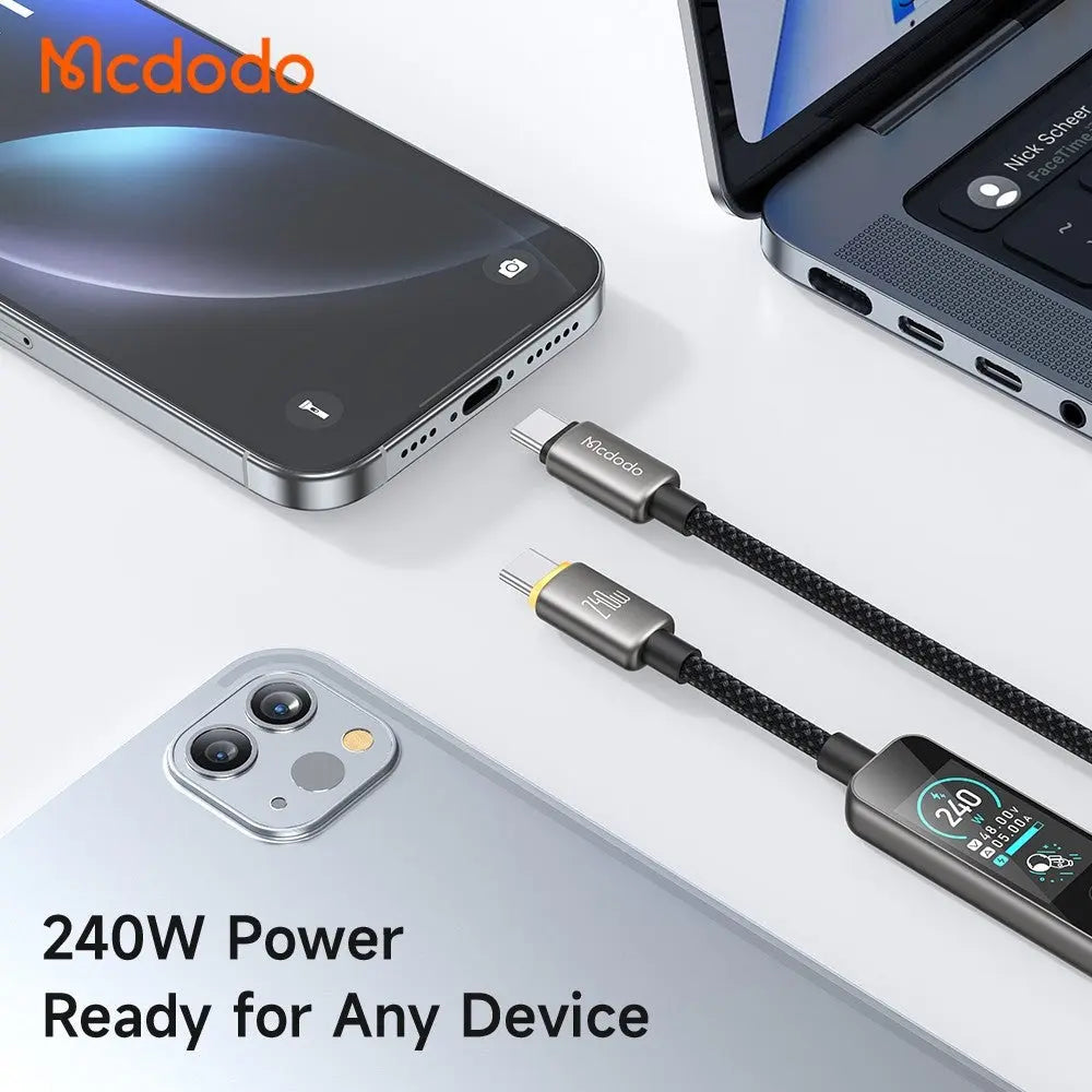 Mcdodo USB-C to USB-C Cable 240W Fast Charging Braided Nylon 1.2m Cable with TFT Screen Display CA-8750 Tech House Singapore